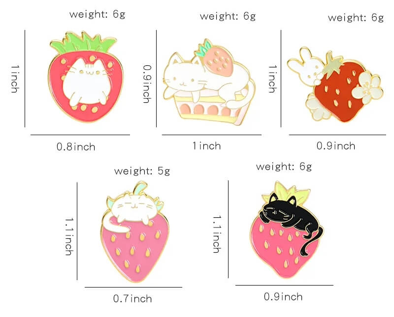 Sweet Strawberry Enamel Pin Set sizes