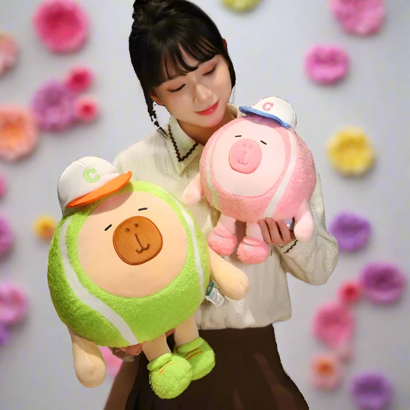 Tennis Ball Capybara Kawaii Plushie Pink and Green