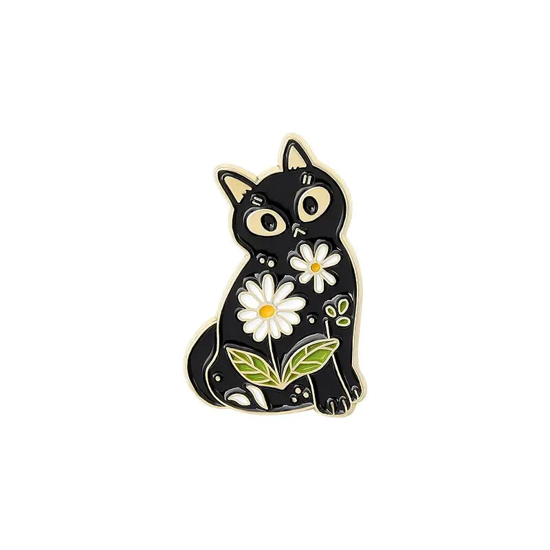 Whispering Woods Enamel Pin Series black cat with floral