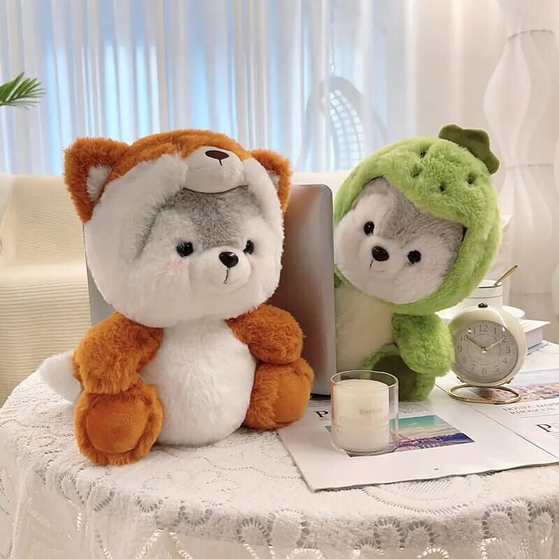 Husky Plushie: Outfit-Ready dressed as fox and alligator
