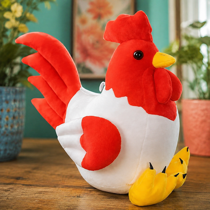 Soft fabric and colorful details of the rooster plushie