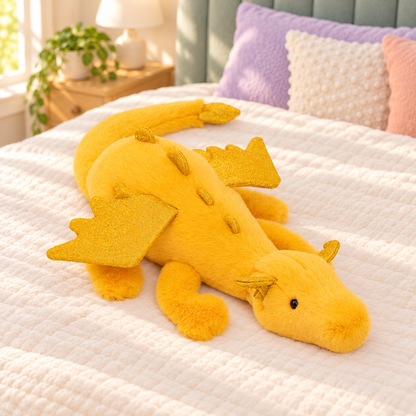 Golden Yellow Dreamwing dragon plushie with matching wings, soft legs and small back spikes.