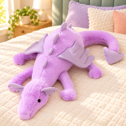 Lavender Dreamwing dragon plushie with matching lilac wings and a heart-shaped tail tip.