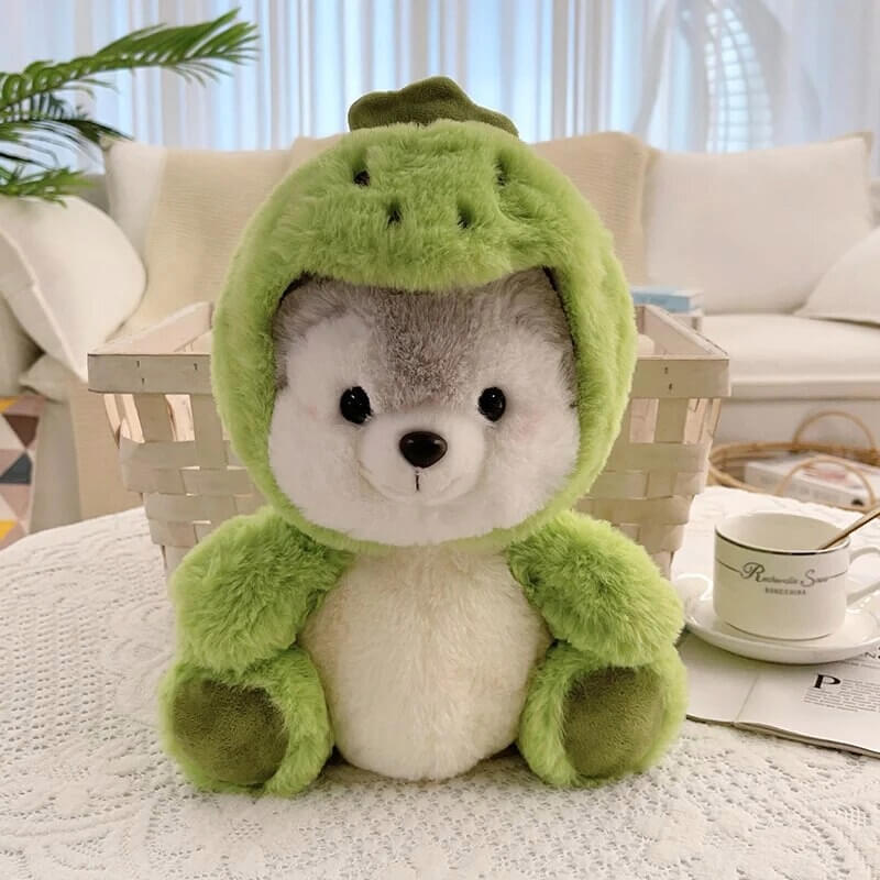 Husky Plushie: Outfit-Ready dressed up as green alligator