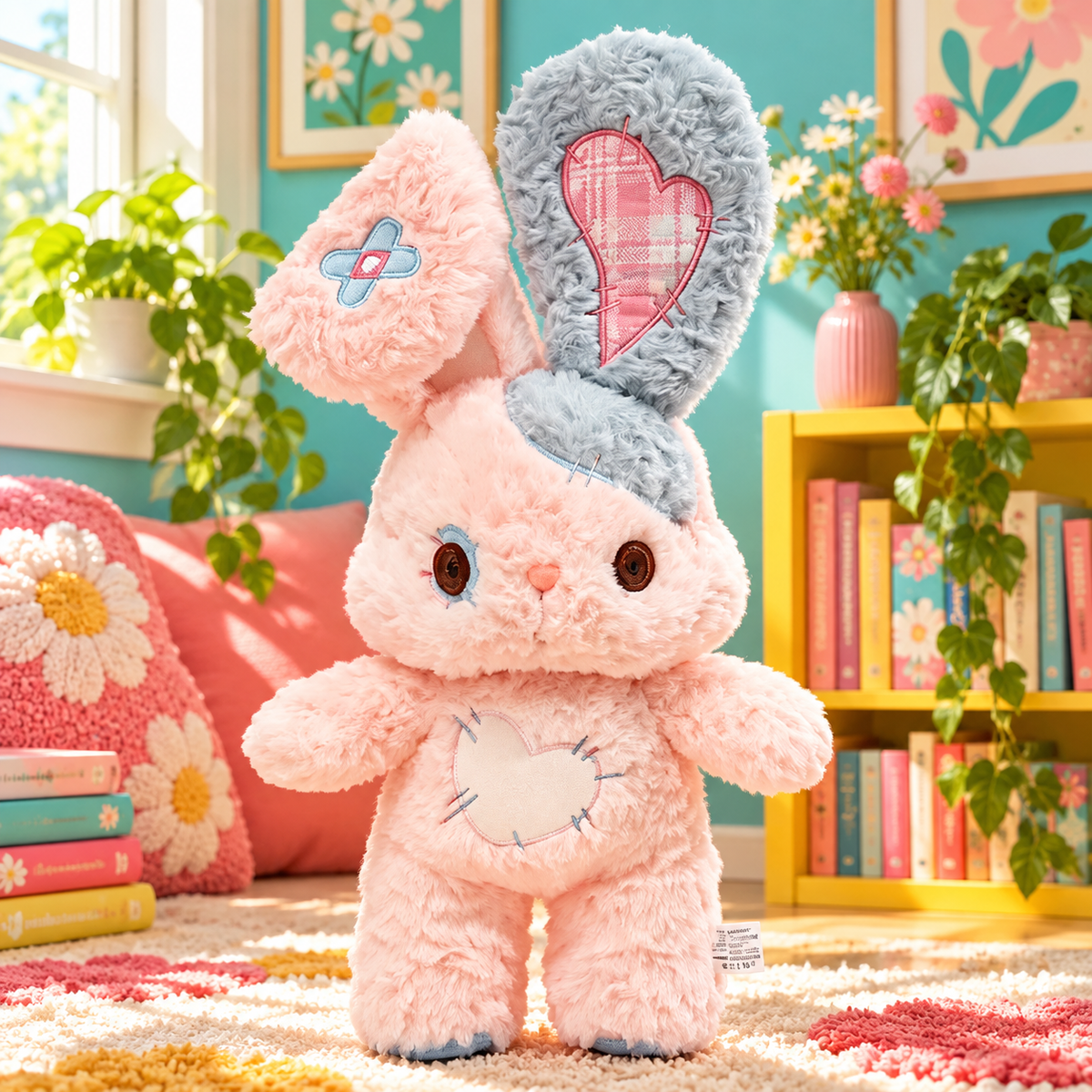 Blush Blue Heartstitched Bunny Plushie with heart details