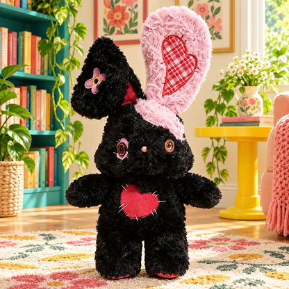 Midnight Plum Heartstitched Bunny Plushie with red heart patch