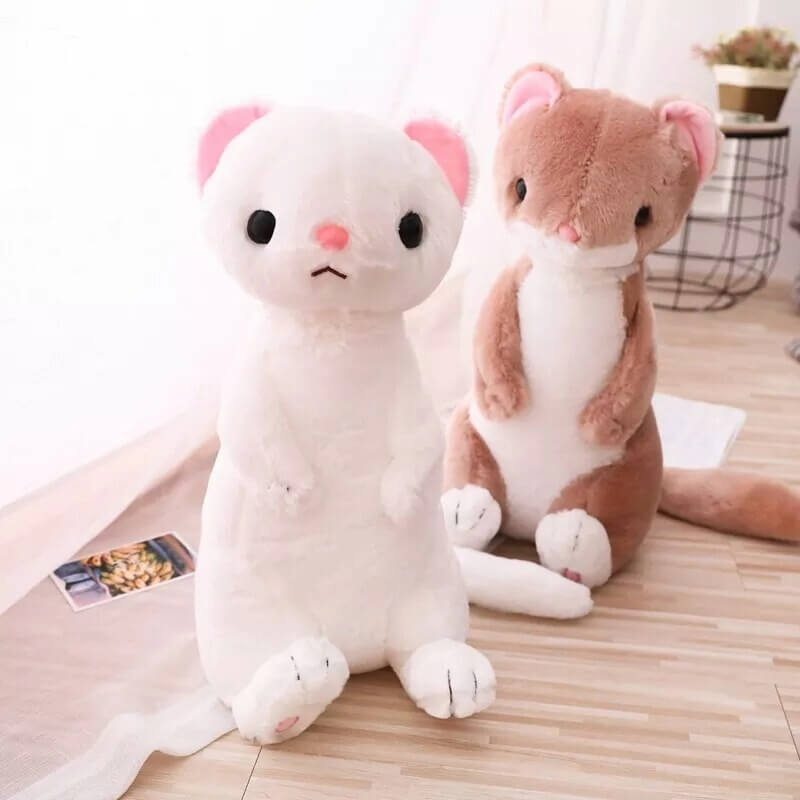 2 Ferret plushies, one white, one brown