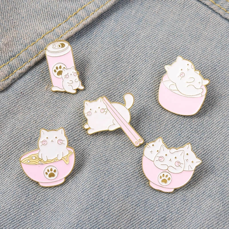 Kawaii Pink Cat Pin Set