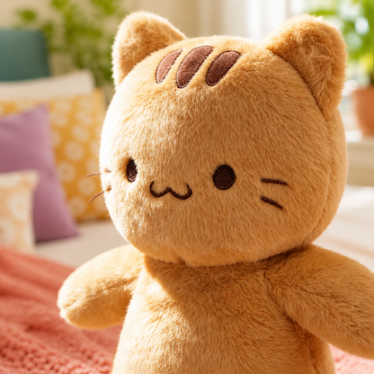Close-up of Marmalade Tabby Cat Body Pillow embroidered face