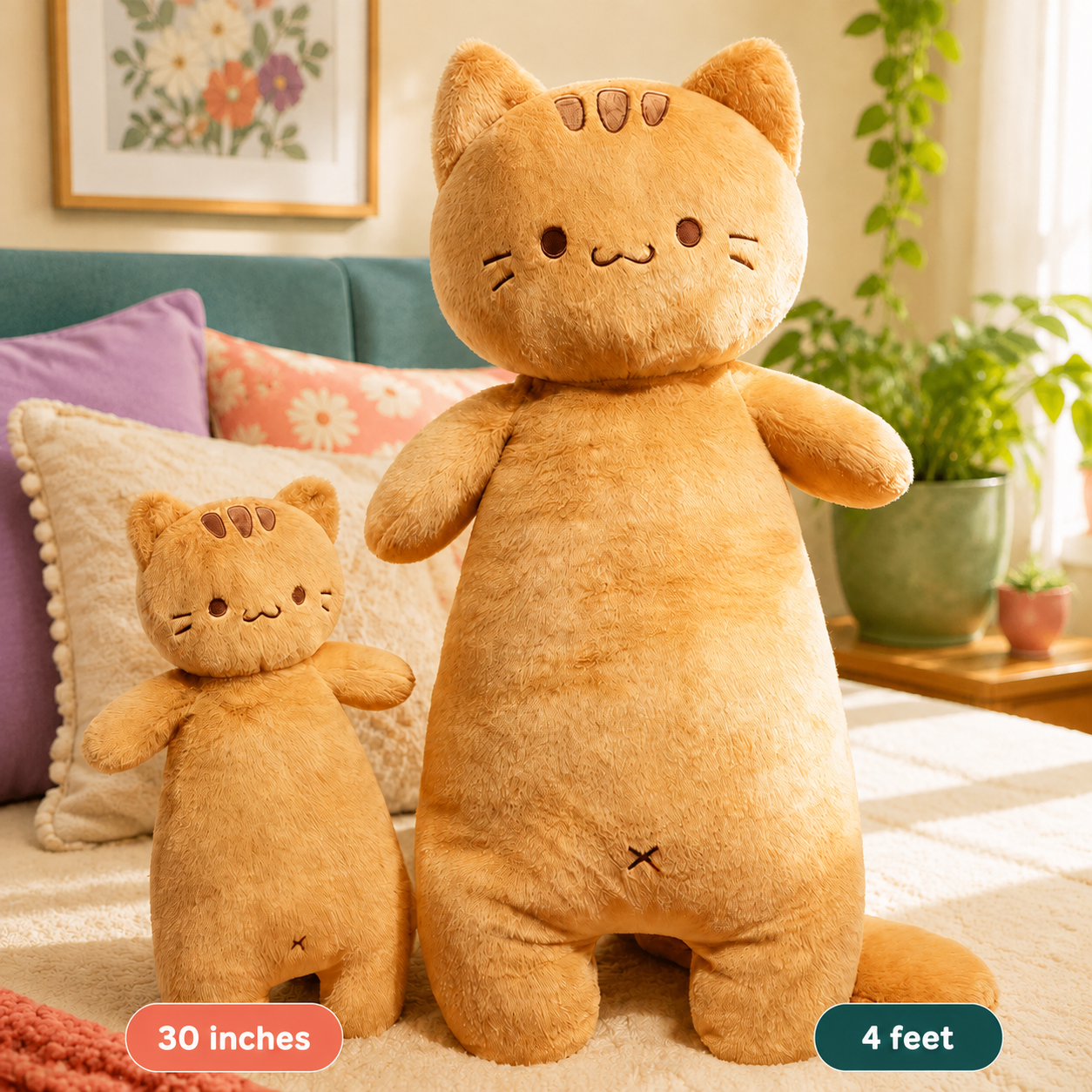 Marmalade Tabby Cat Body Pillow in 30-inch and 4-foot sizes