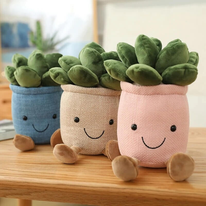 Succulent Plushie set of 3 pink, blue, white colors