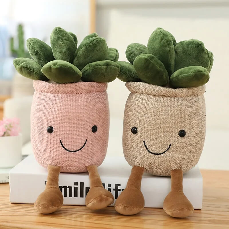 Succulent Plushie set of 2 white and pink color