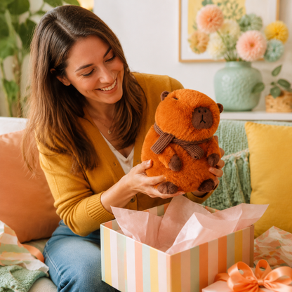 Scarf Wearing Capybara Plushie presented as a thoughtful cozy gift