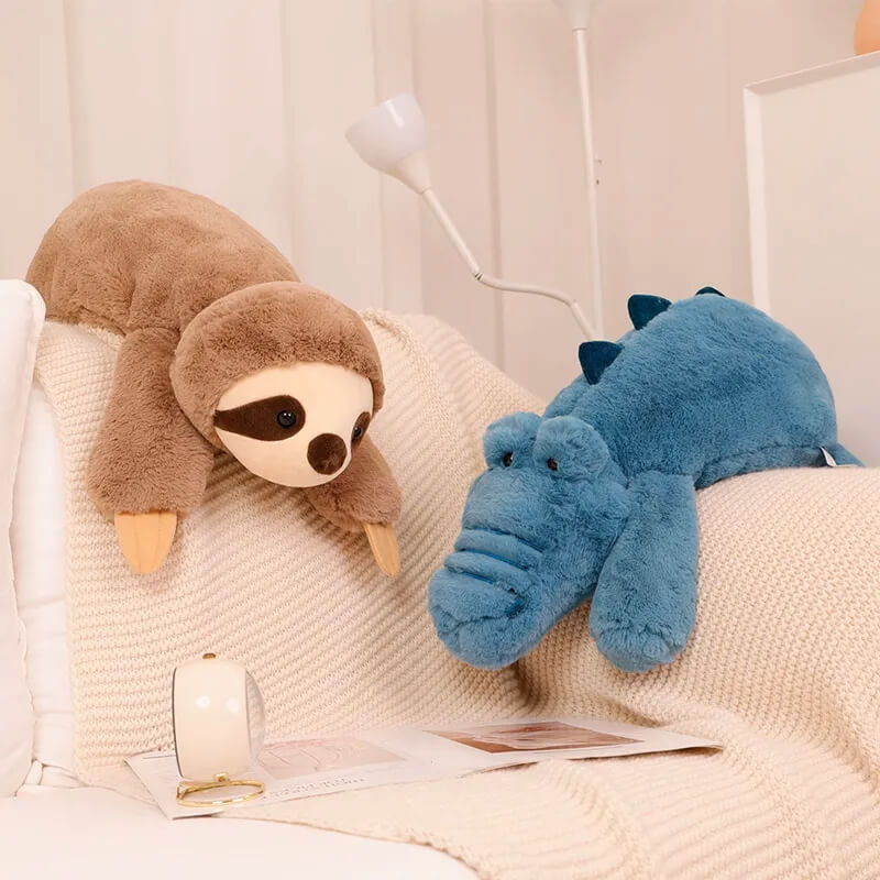Huggable Friends Plushie brown sloth and blue crocodile
